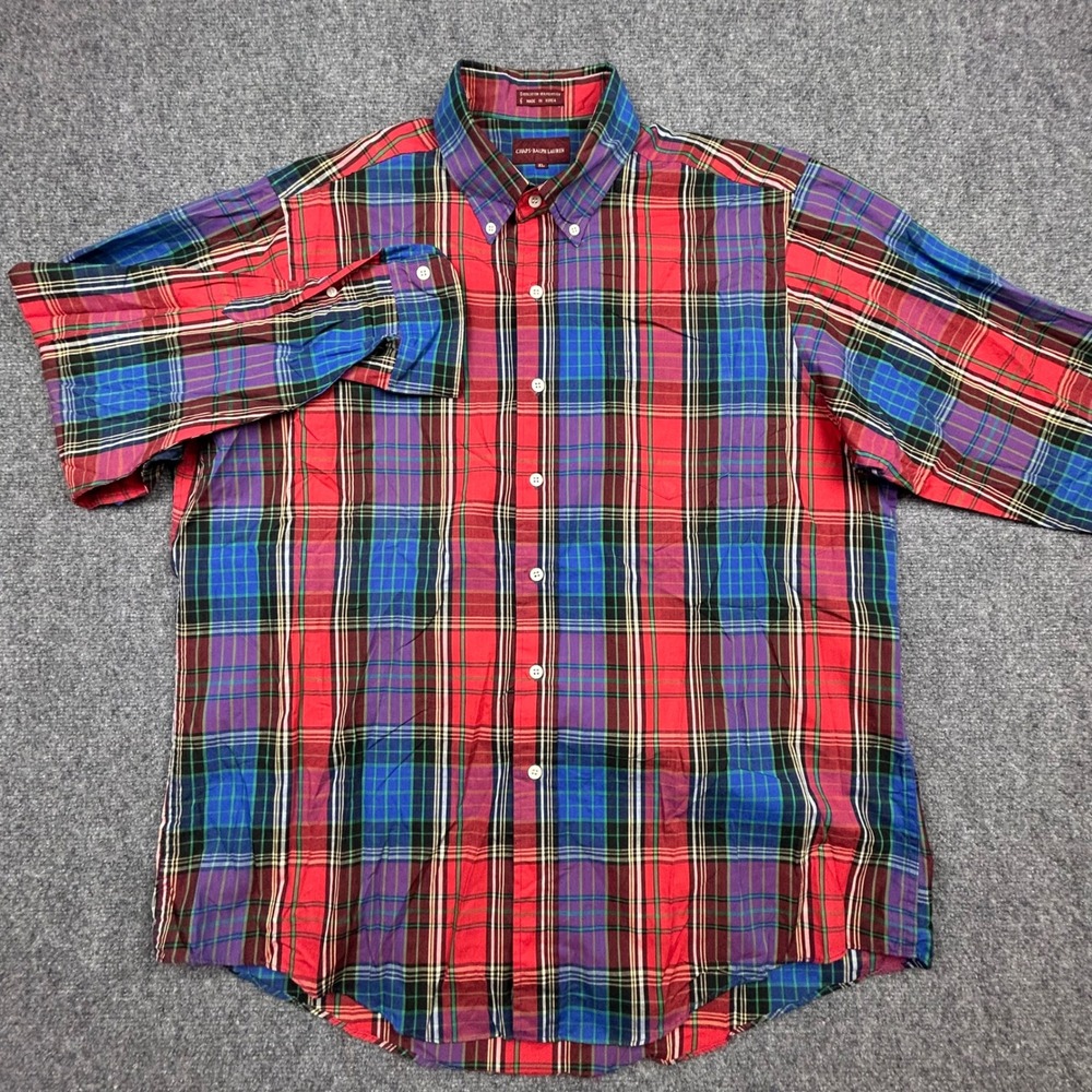 VTG Chaps Ralph Lauren Shirt Mens XL Multi Plaid Button Down Long Sleeve 80s 90s - Picture 2 of 11
